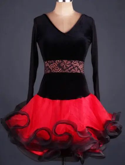 

custom black red Paso Double jive Rumba cha cha salsa Latin dance dress competition wear S-XXL velvet material l037