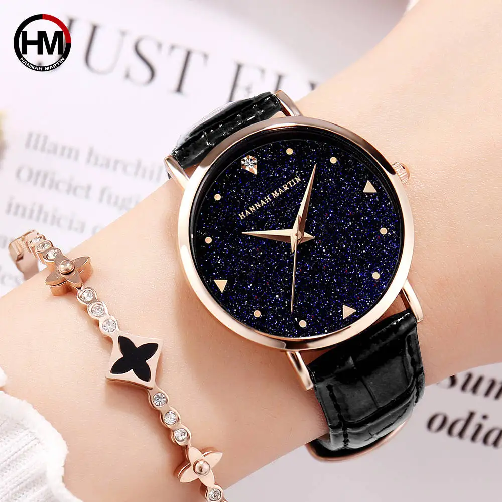 Top Luxury brand Japanese original imported movement quartz watch ladies waterproof leather flash Star Dial woman watch Clock