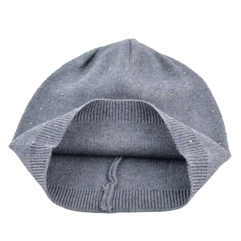 Ladies Fashion Rhinestone Pearls Beanie Women Autumn Winter Knitted Hats Women\'s Solid Color Bonnet Caps Female Knit Skullies