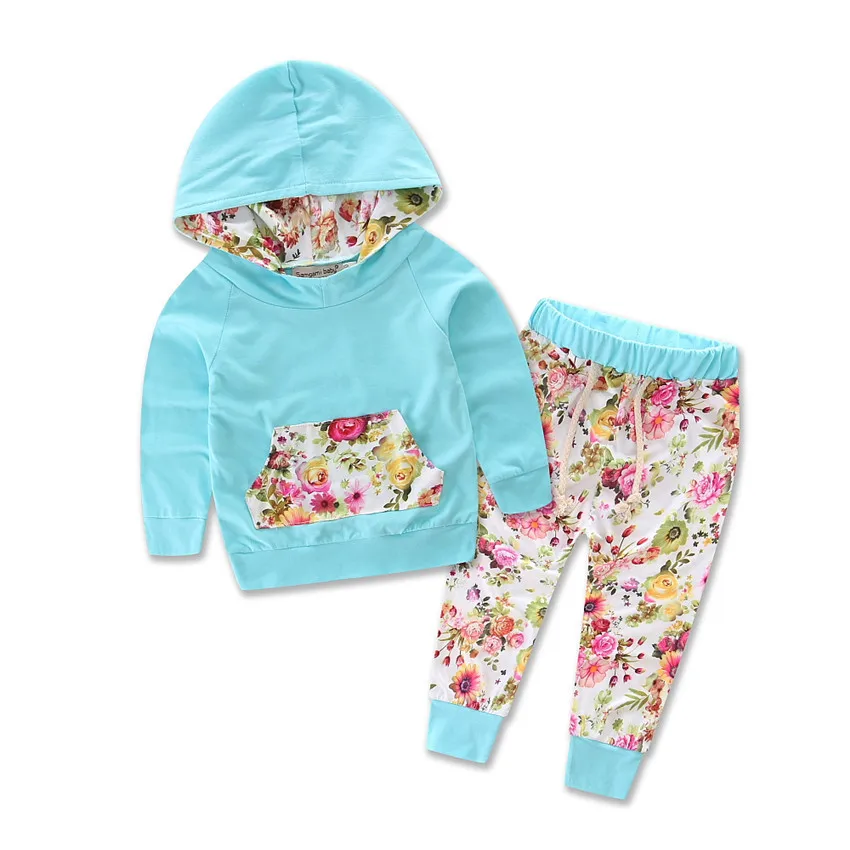 Baby Clothing Set Autumn New Baby Boy Clothes Baby Girls Long Sleeve Hooded Tops Floral + Pants 2Pcs Baby Outfits Costume