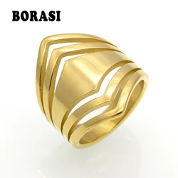 BORASI New Fashion Female Wedding Bands Jewelry Gold Color Engagement Ring For Women Stainless Steel Promise Rings