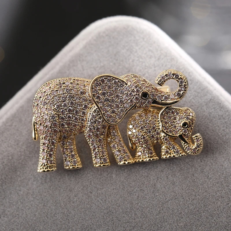 Lovely Elephants Zircon Brooches Pins Rhinestone Animal Brooch Elephant Baby & Mother Jewelry Brooches 2020 Mother's Day Gift image 4