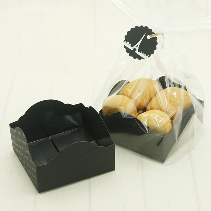 Bread Box Packing Bag With Base Transparent Bag Food Grade Black Food Bag Window-Open Bakery Oil-Absorbing Packing Tool 20/50pcs