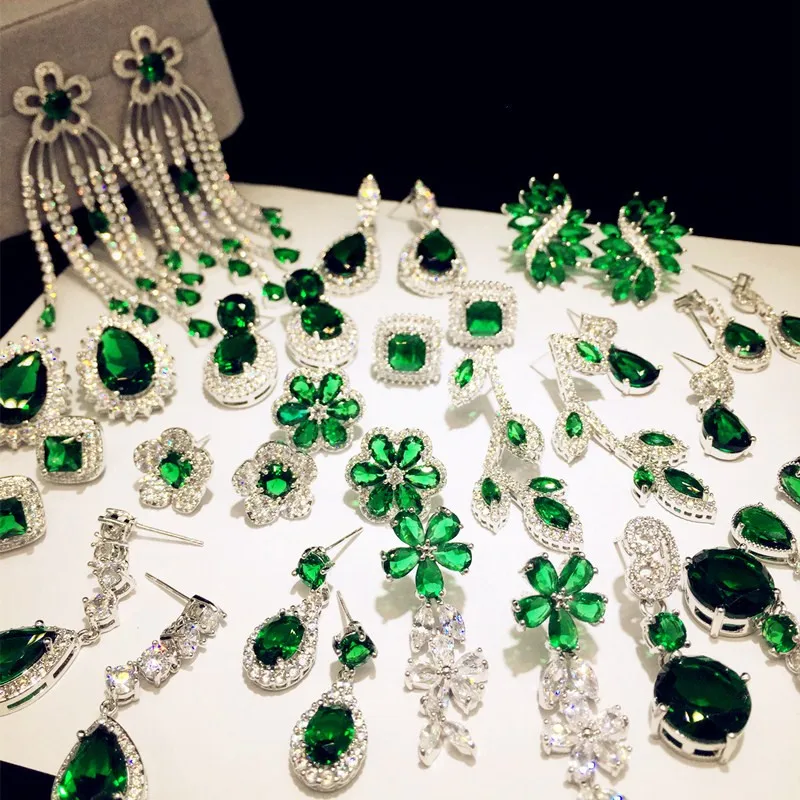 Drop Earrings For Women S925 Sterling Vintage Luxury Artificial Emerald Gemstone Temperament Cubic Zirconia Eardrop Fine Jewelry