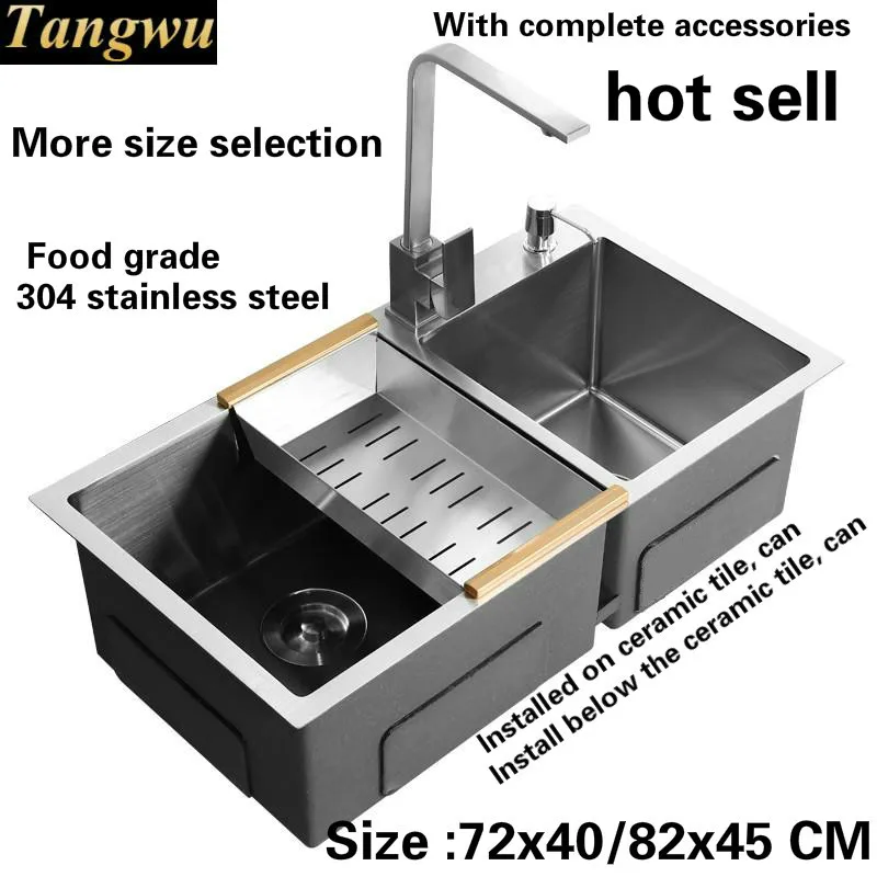 

Free shipping Kitchen sink 4 mm thick food grade 304 stainless steel ordinary large single slot durable hot sell 72x40/82x45 CM