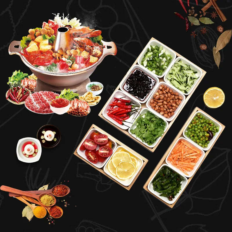 Keramik Platte Sauce Dish Bambus Gericht Tablett Snack Box Seite Sukiyaki Gewürz Tablett Platos Gewürz Salat Snacks Platter 1set