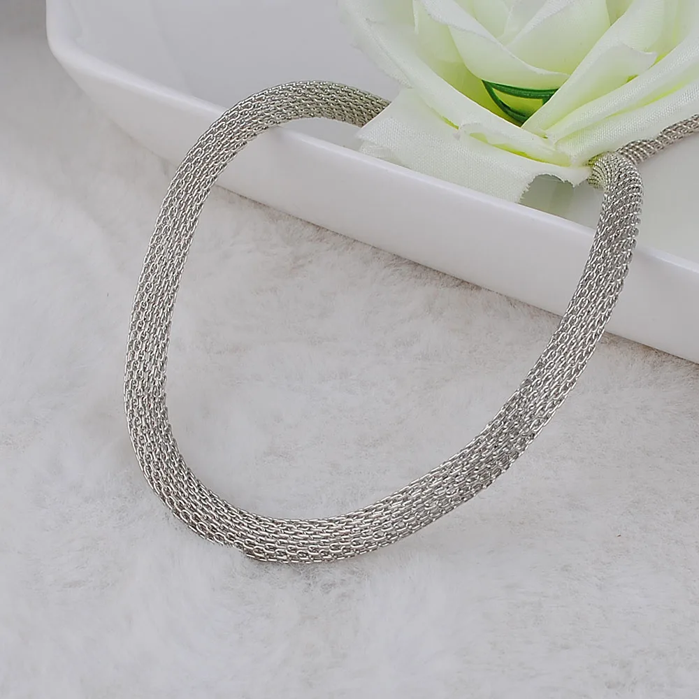 Fashion Net Chain Necklace50 mmX6 mm  White K Plated Round Shape Unisex Metal Trendy Necklace Sticks Jewelry