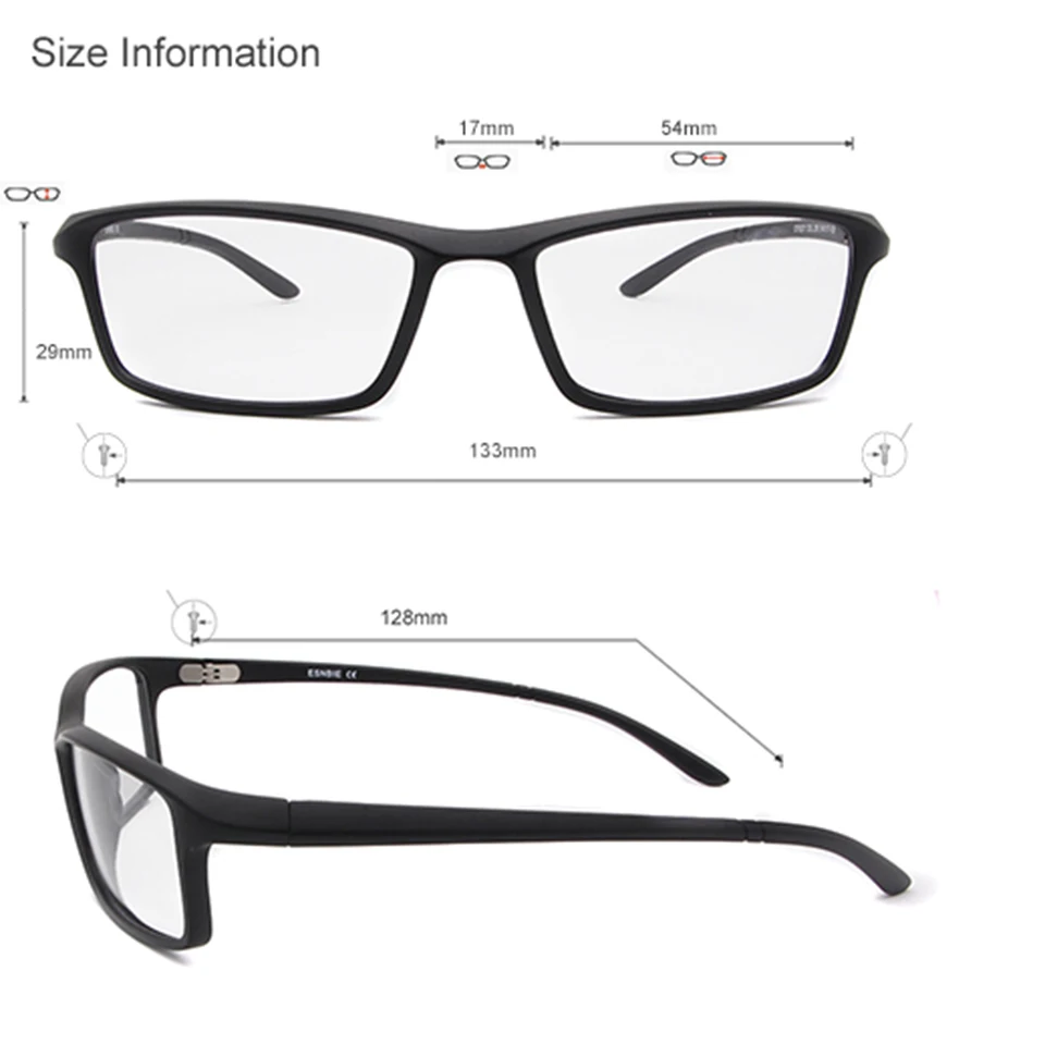 ESNBIE TR90 Flexible Men Optical Glasses Frame Square Eyeglasses Frame Male Matt Black Glasses Clear Lens New Oculos 78207