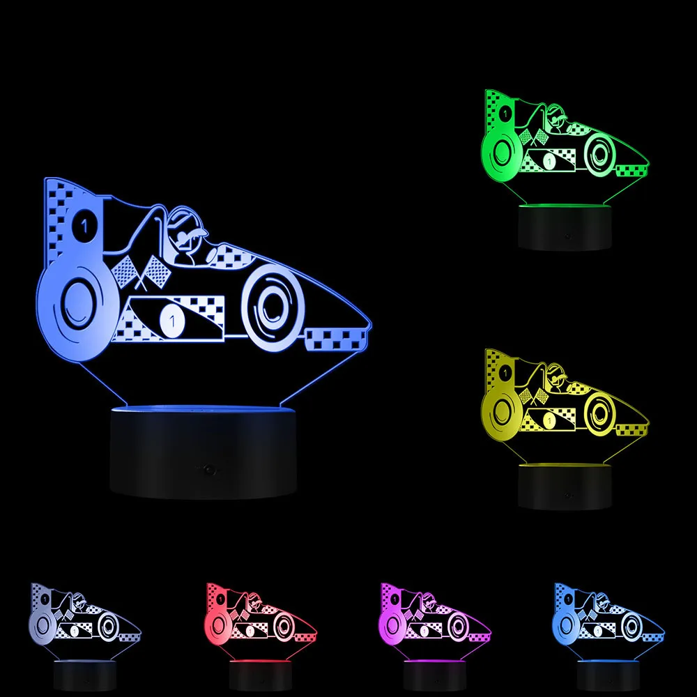 Bedside LED Light Racing Car 3D Optical Illusion Table Lamp Kid Room Decorative Lighting With Colors Change Gift For Car Fans