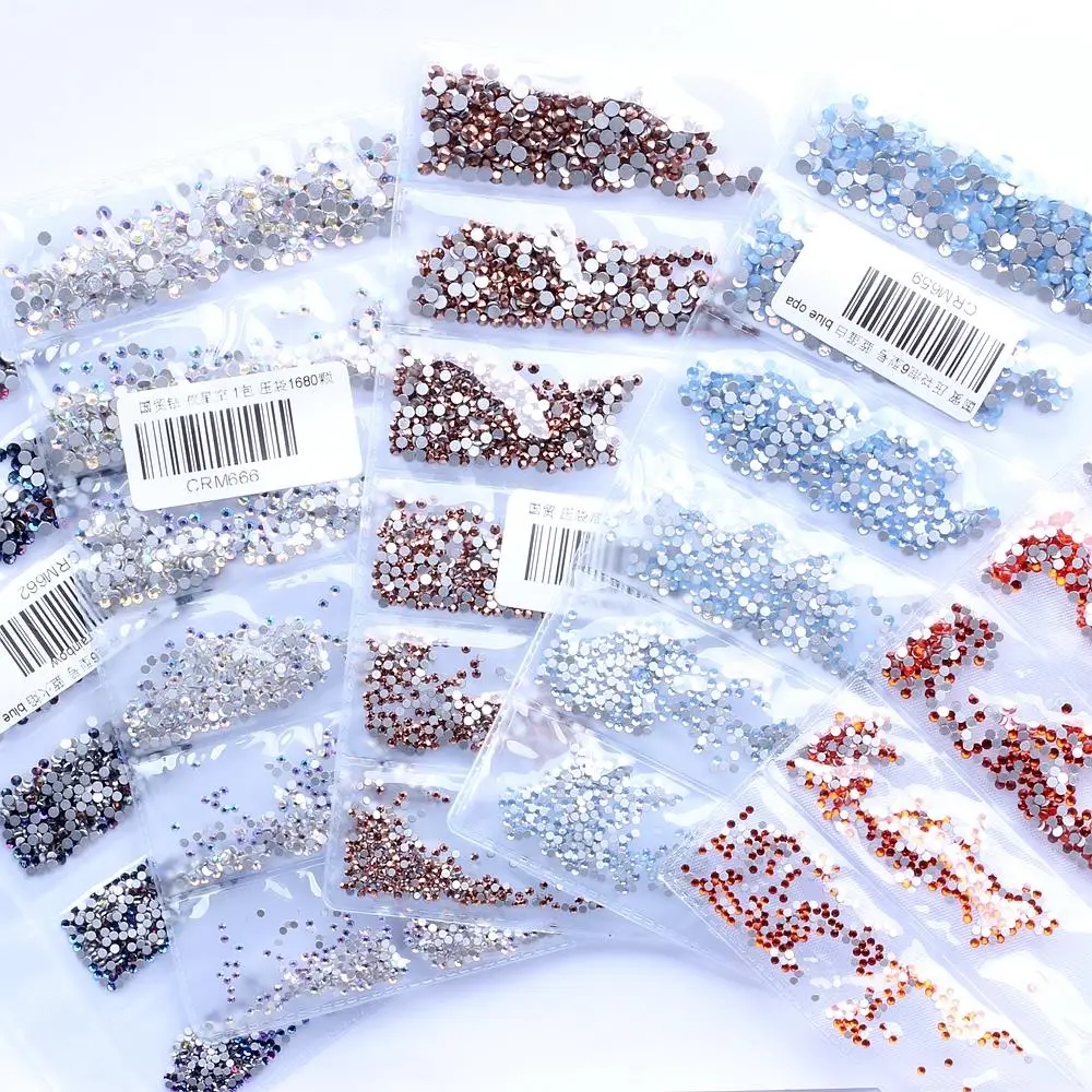 Nail Rhinestones New Mixed 6 Sizes ss3-ss10 1440PCS Nail Art Decoration Flatback Glass Stones Shiny Gems DIY Gems Craft