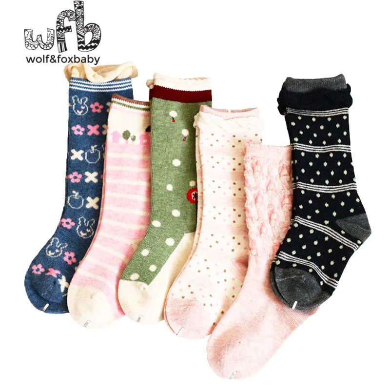 Retail 5pairs/lot 1-4years mid-calf length sock dot lace Kids infant Baby Unisex Flanging  Combed Cotton spring autumn fall