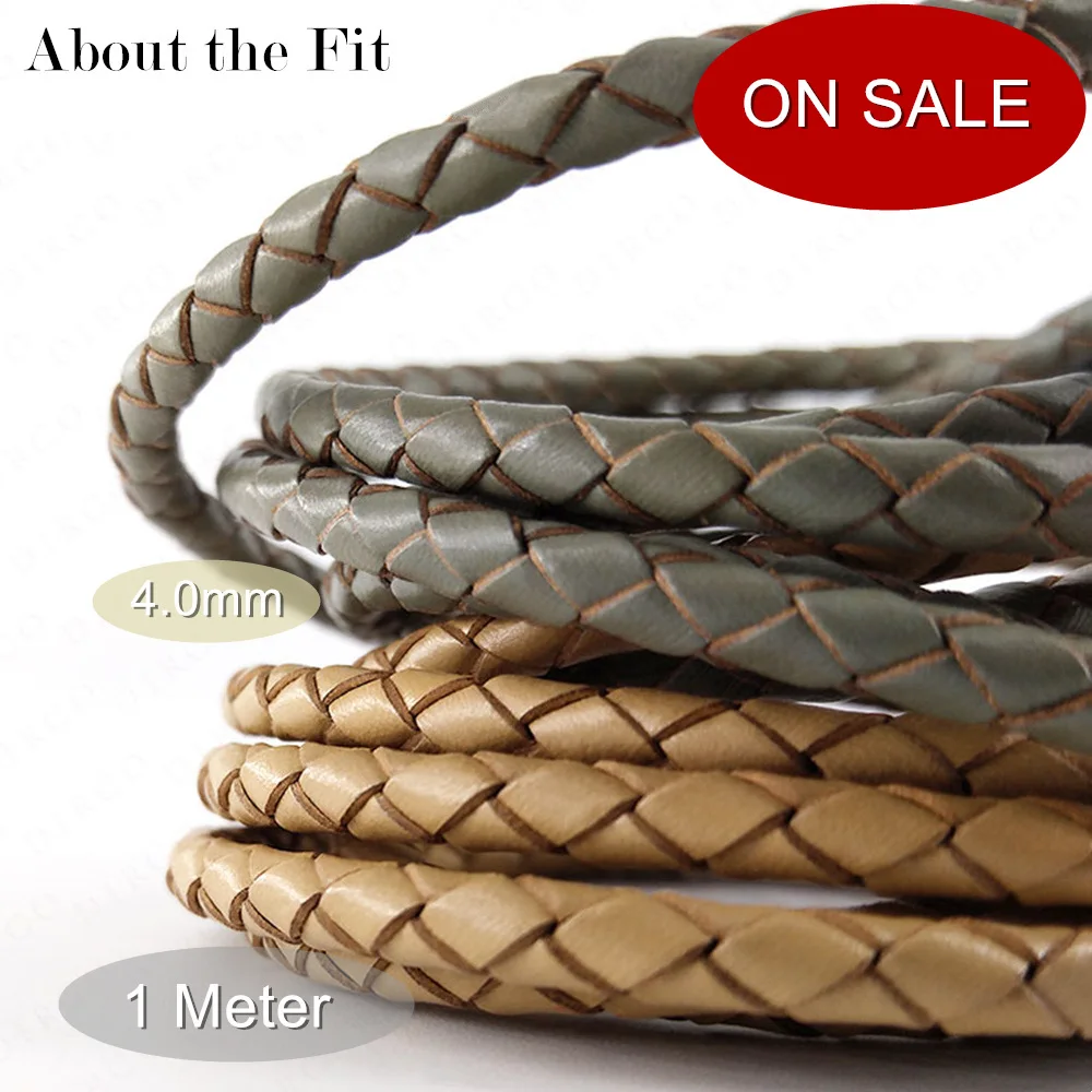 On SALE About the Fit 4mm 1Meter Genuine Braided Leather Cords Woven Ropes Real Leather Crafts Beading Accessories Special Offer