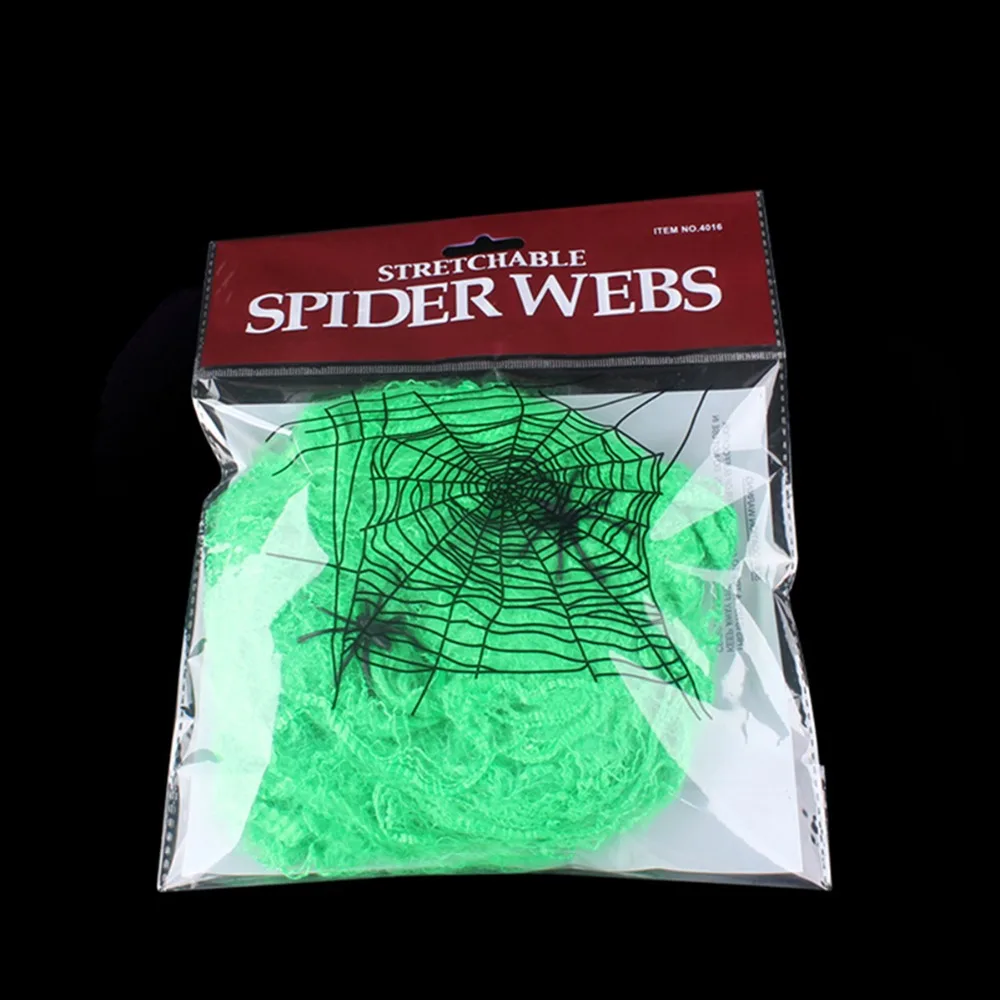 1Pc Halloween Decor Colorful Artificial Spider Web Cotton Stretch Cobwebs With Fake Spiders Scary Party Scene Horror House Props