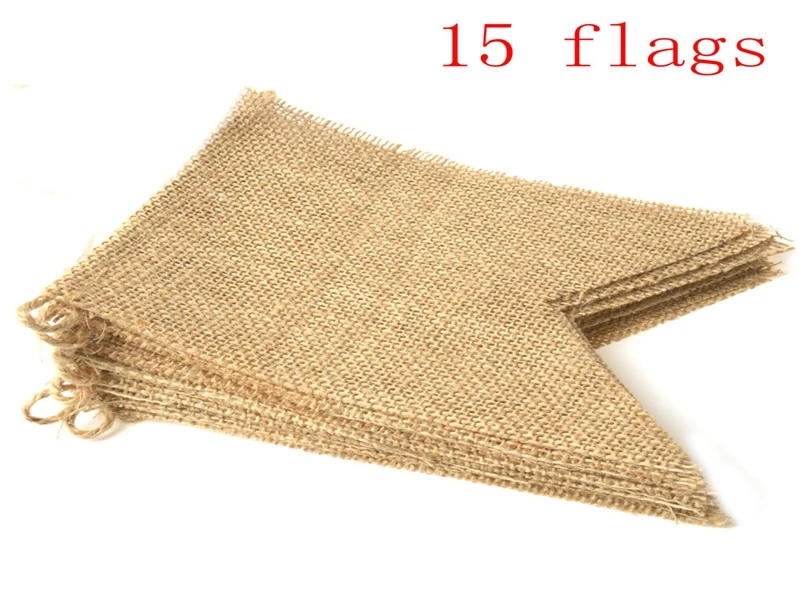 500sets/lot 15pcs Flags Dovetail jute burlap flag Birthday Party Linen Pennant Banner Wedding Home Decor event Supplies