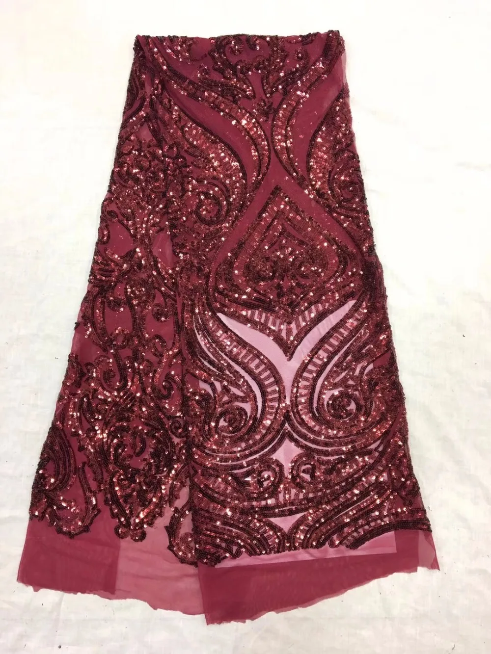 

xx1803 stock new arrive dark wine red fashion french sequin embroidery tulle mesh for evening dress/sawing/wedding
