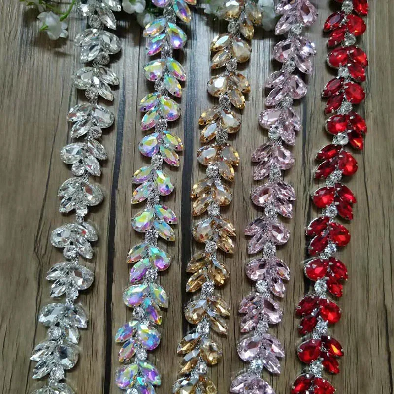 Free Shipping  5 yards Crystal Rhinestone Trim, Rhinestone Applique, Bridal Applique,Wedding Applique,Rhinestone Chain TONG026