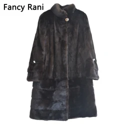 Fancy Rani Real Fur New Style Ladies' Fashion Mink Coats Genuine Leather Mink Fur Mandarin Collar Mink Coat Full Pelt Natural