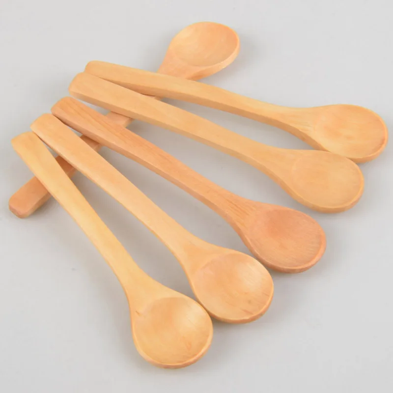 6 Pieces / Lot Mini Wooden Spoon Kitchen Cooking Teaspoon Condiment Utensil Coffee Spoon Kids Ice Cream Tableware Tool P20