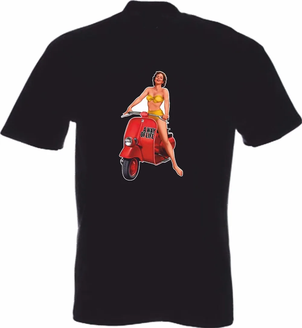 Designs Mens T Shirt summer  RETRO LOOK 1960'S RED SCOOTER PIN UP BIKINI MOPED design website T-shirt