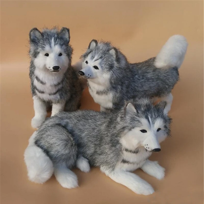 Dorimytrader Cane accovacciato Realistico Husky Peluche Polietilene e pellicce Artigianato Decorazione della casa Regalo bambola