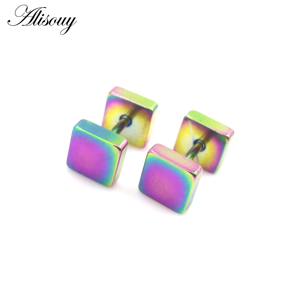 Punk Fashion 2-10 mm Square Ear Stud Earring Gothic Style Fake Tunnel Plug Earlobe Piercings Surgical Steel Cartilage Ear Stud