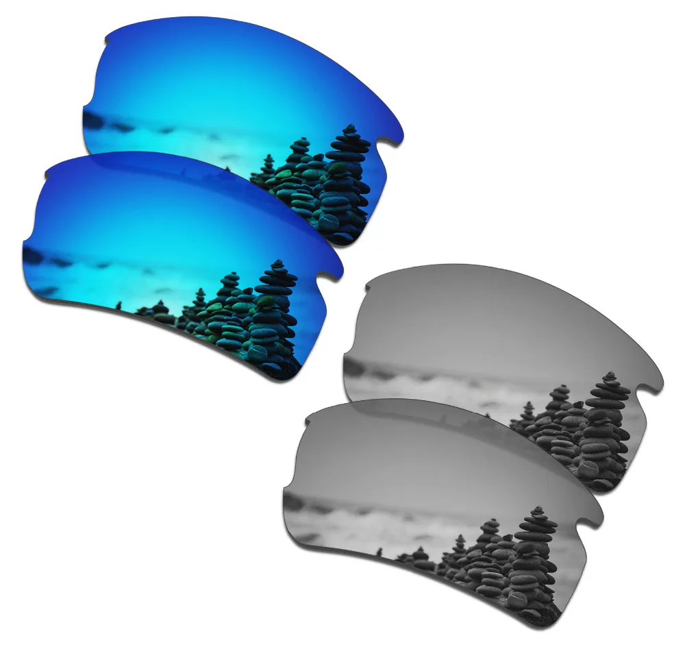 SmartVLT 2 Pairs Polarized Sunglasses Replacement Lenses for Oakley Flak 2.0 AF OO9271 Ice Blue and Silver Titanium