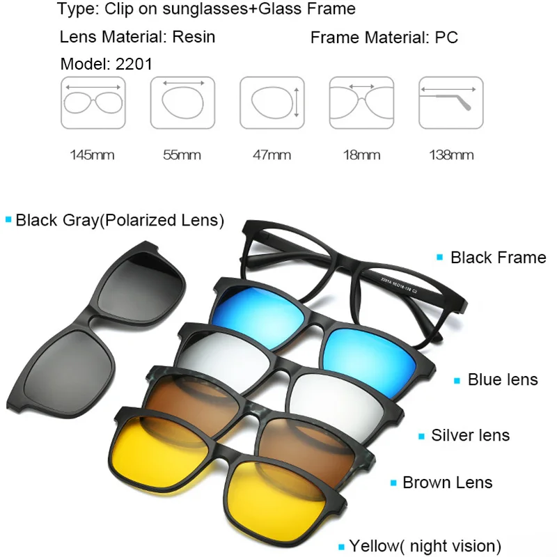 Fashion Optical Spectacle Frame Men Women With 5 Clip On Sunglasses Polarized Magnetic Glasses For Male Myopia Eyeglasses RS159