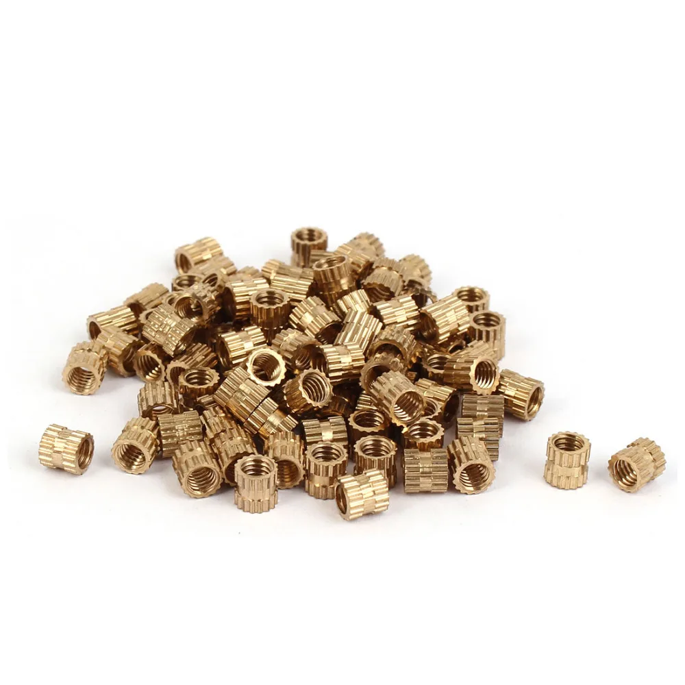 100 pcs M4*4/5/6/8/10 OD 5mm M4 Brass Injection Molding Knurled Threaded   Insert Embedment Nuts