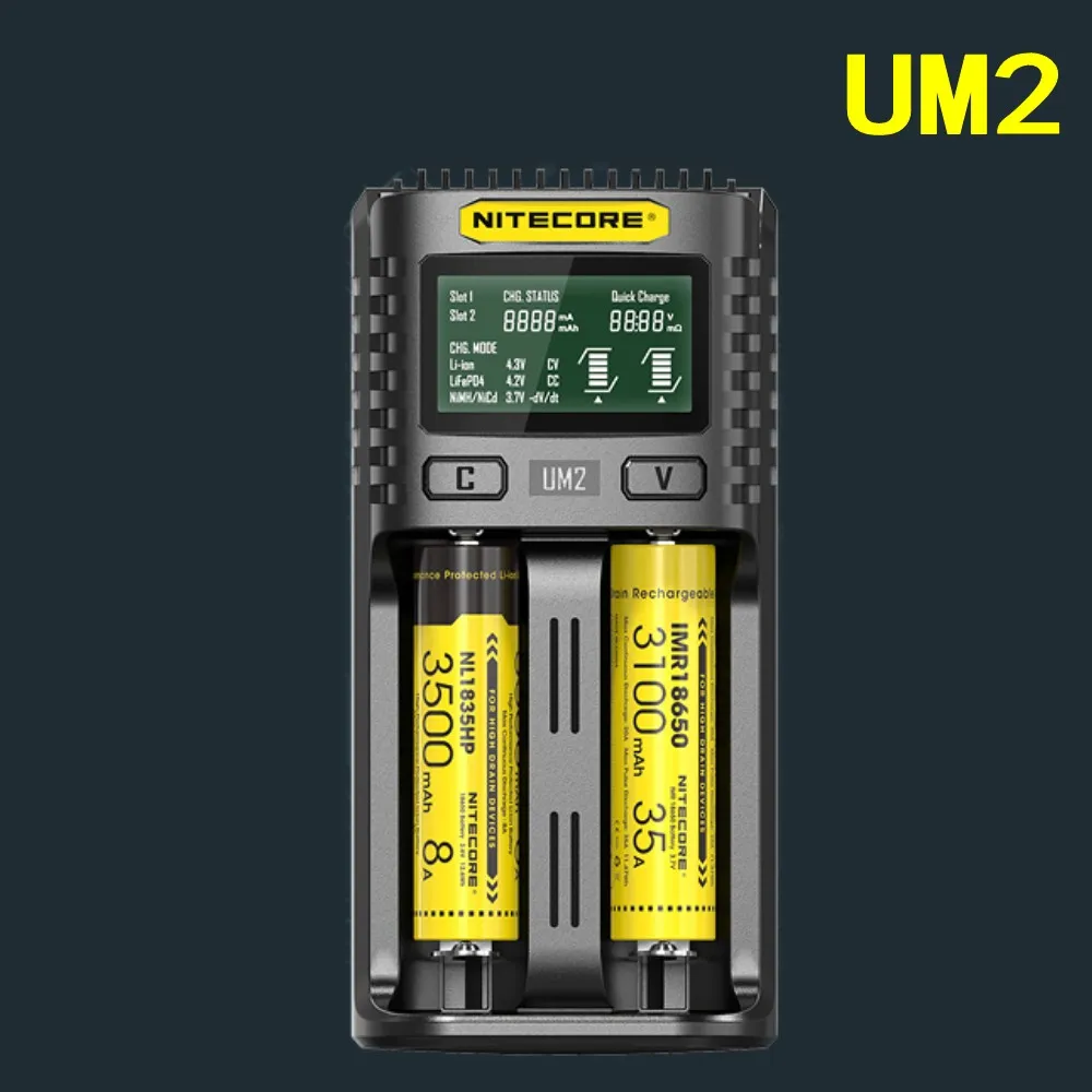 Caricabatterie intelligente LCD NITECORE UM4 UM2 C4 VC4 per batterie Li-ion/IMR/mary/ICR/LiFePO4 18650 14500 26650 AA 3.7 1.2V 1.5V D4