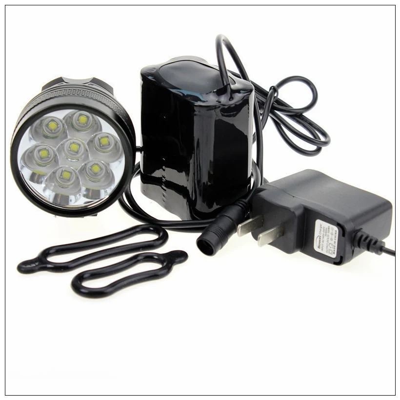 Bicycle Bike Light 7*XML T6 LED Waterproof Bright Front Flash Light headlamp + 8.4V Rechargeable Battery Pack + Charger