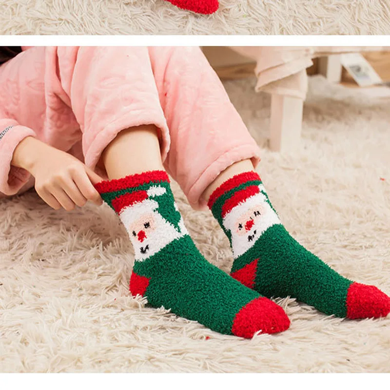 6 Pairs Of A Pack Christmas Lovely Female Winter Soft Cartoon Socks Coral Cashmere Sock For Christmas Festival Gifts