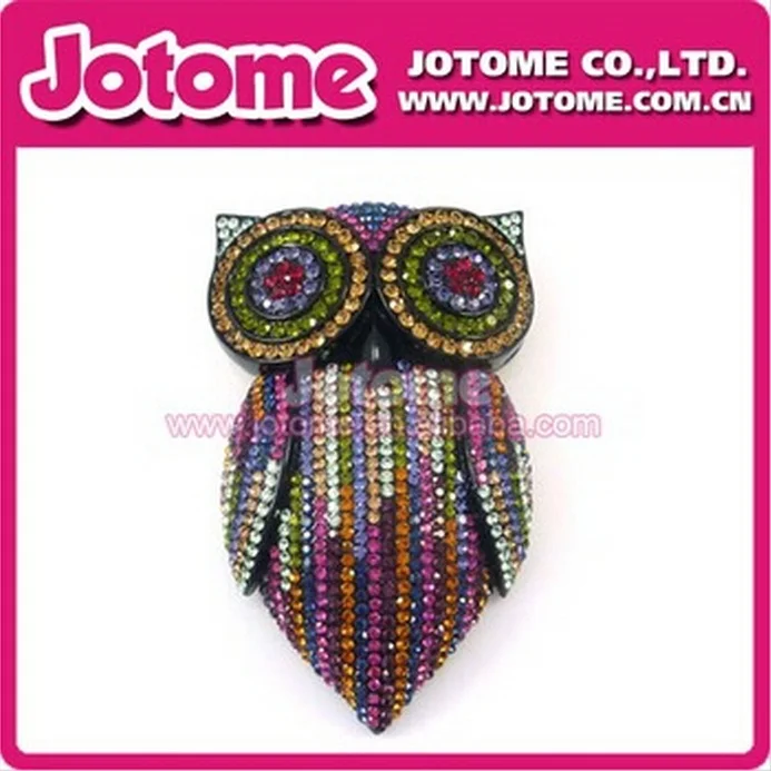 Vintage Antiques rainbow rhinestone owl birds button Flat back brooch Hat Scarf Corsage (not pin)