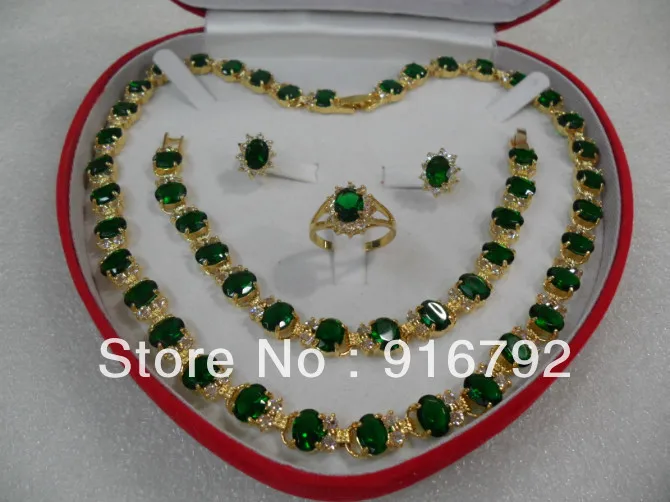 

free shipping *******pretty Greens zircon stone necklace earring ring8 bracelet set