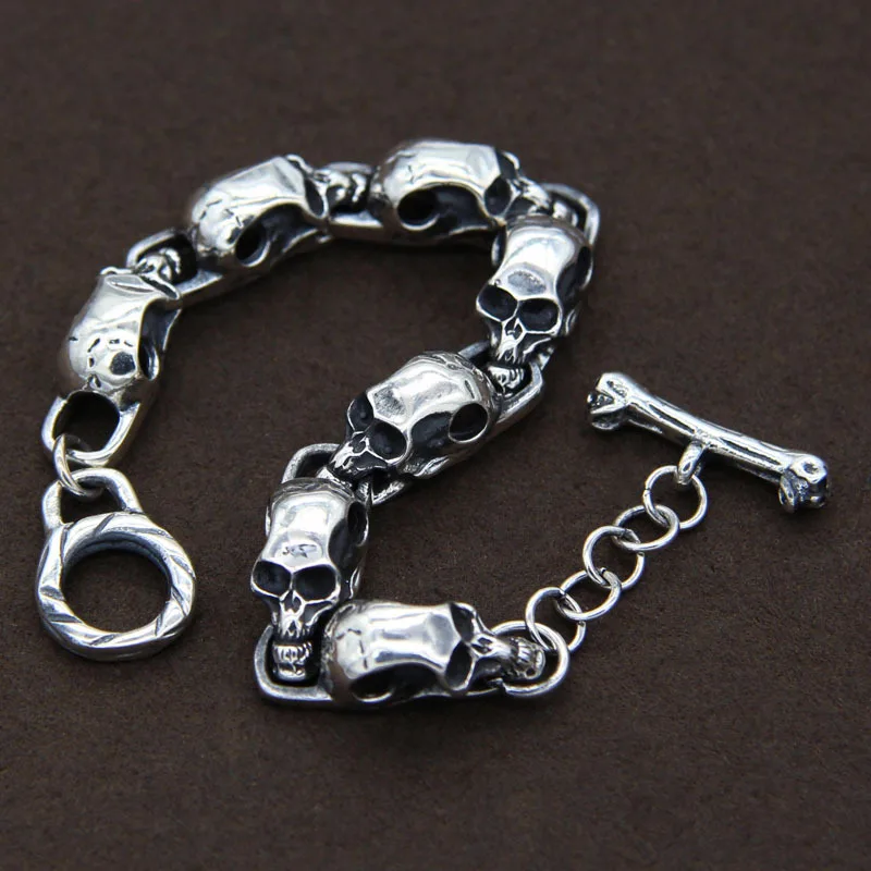 

S925 Sterling Silver Thai Silver Retro Skull Bamboo Male And Female Fashion Bracelets