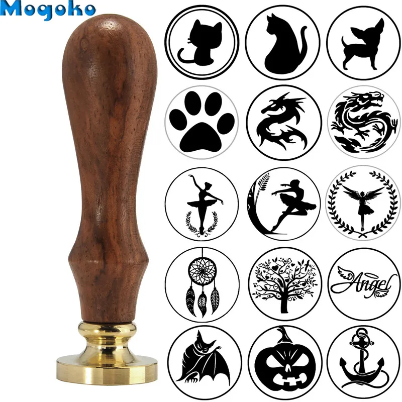 Mogoko Dream Catcher Wax Seal Stamps Invitation Cards Decor Cat Dog Halloween Bat Pumpkin Tree Dancer Angel Sealing Wax Stamp