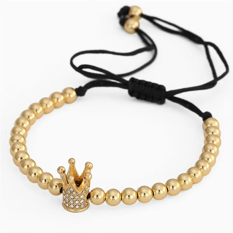 3pcs/set Classical Handmade Braiding & Elastic Bracelet Sets Natural Stone Copper Beads Men Women CZ Crown Leaf Pendant Bracelet