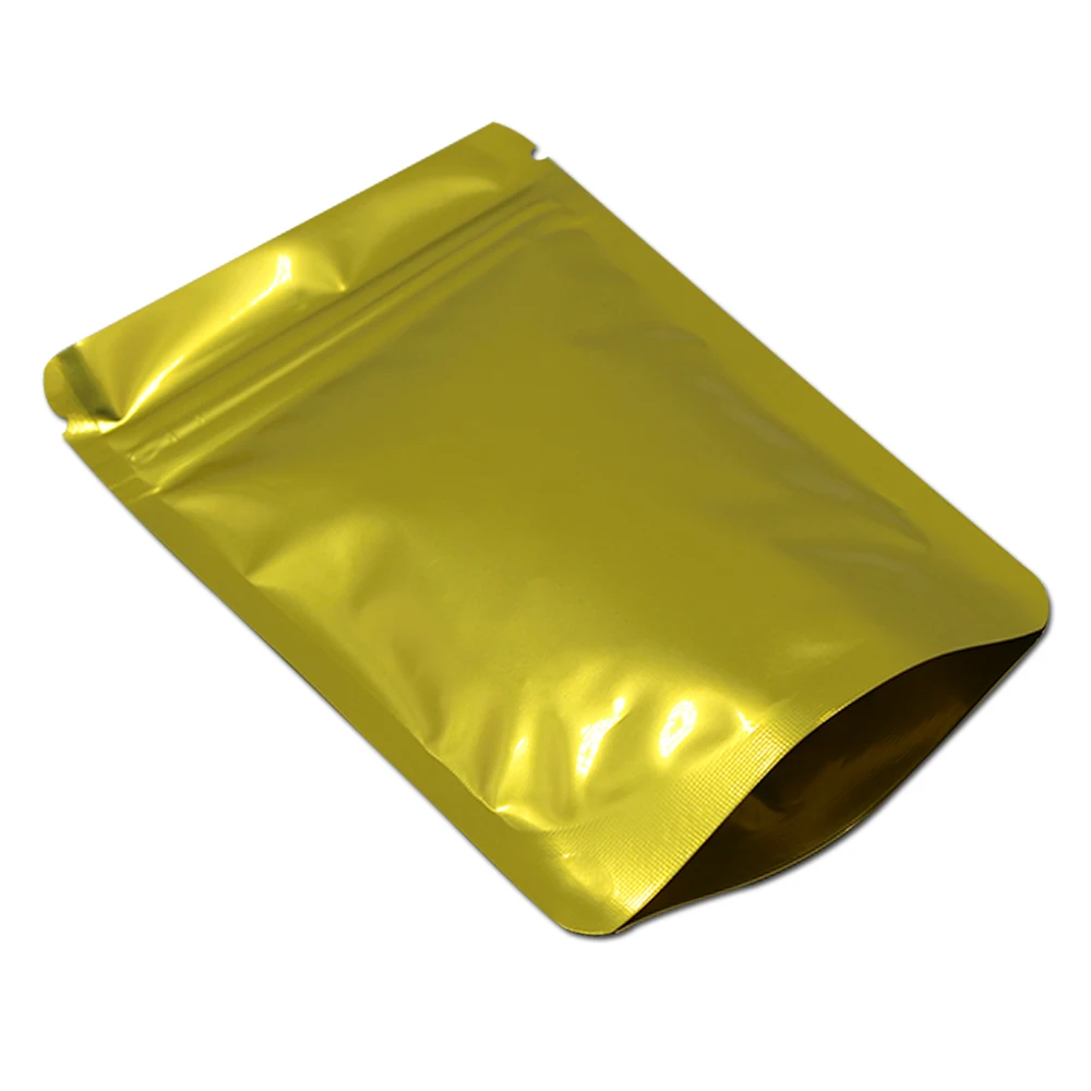 Golden Stand Up Zip Lock Aluminum Foil Packaging Bag Heat Sealing Zipper Package Pouch Retails Snack Tea Ziplock Bag 100Pcs/lot