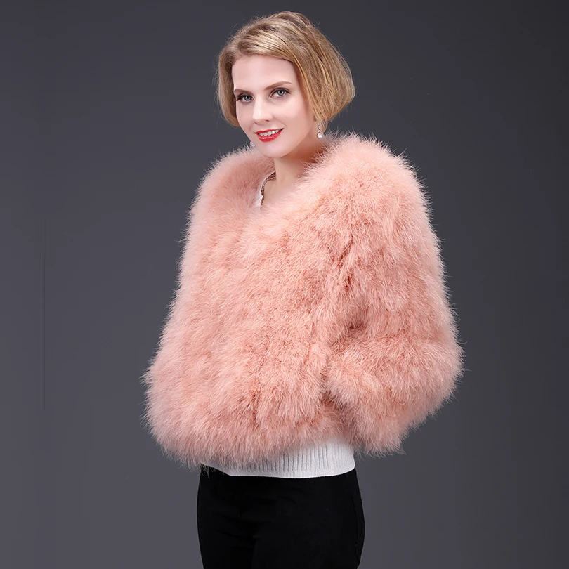 Pink Ostrich Fur Coat for Women, Short Jacket, Fluffy Coat, High Fashion, Natural Fur, Thick, Warm, Street Style, Spring