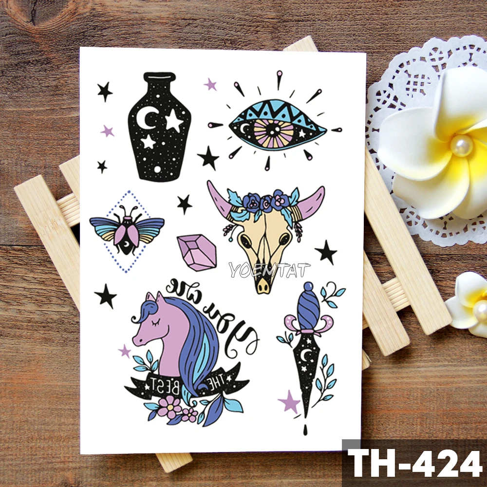 Waterdichte Kinderen Cartoon Tattoo Stickers Eenhoorn Panda Jongen Arm Tatoeages Tijdelijke Meisje Leuke Flamingo Paard Flash Tatoos Pony