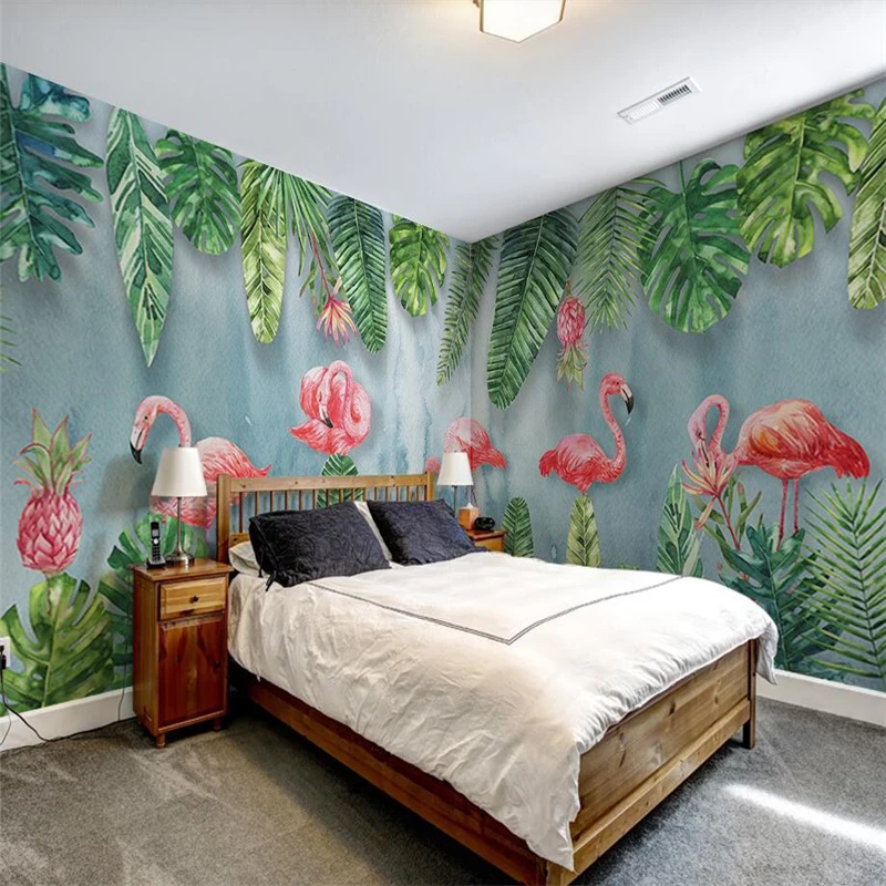 

wellyu Nordic modern minimalist hand-painted plants flamingo whole house wall custom large mural wallpaper papel de parede