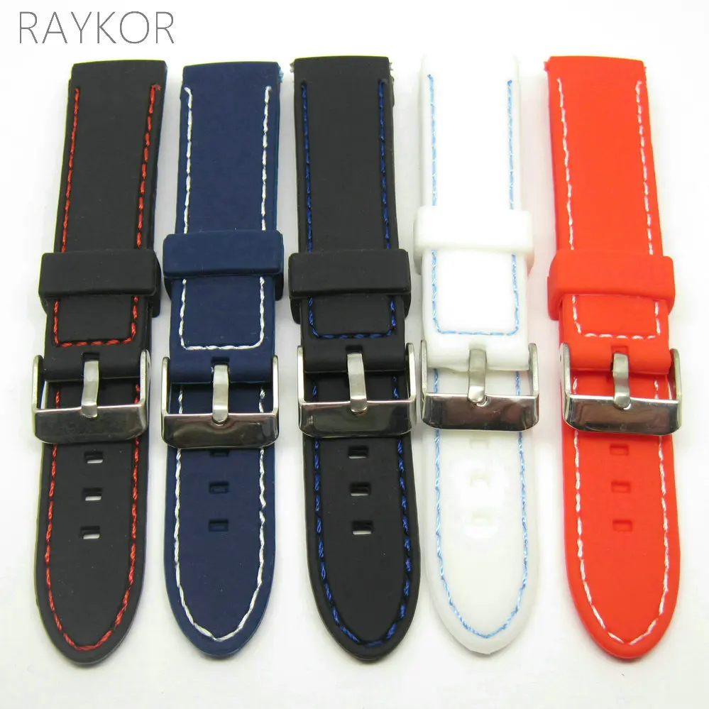 20mm Stitched Silicone Rubber Watch Band Replacement Strap Fashion Casual Bracelet Black White Blue Red Orange