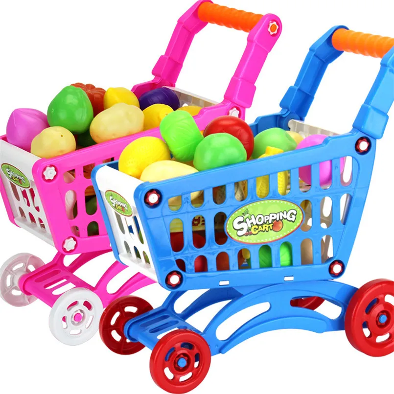 16Pcs Supermercato Carrello Della Spesa Trolley Push Giocattoli di Simulazione di Frutta Verdura Pretent Giocare Generi Alimentari Giocattolo Per I Bambini Della Ragazza Regali