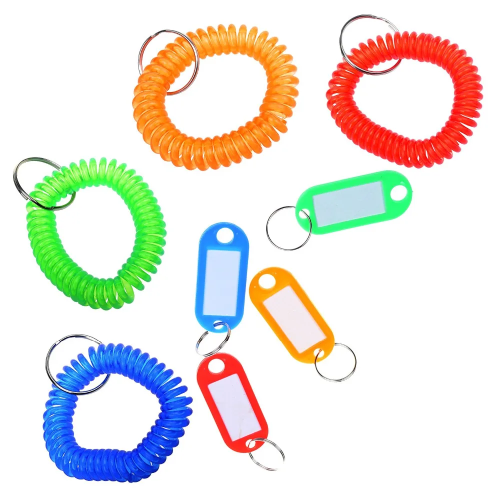 20pcs Assorted Color Coded Key Tag with Label Window + 20pcs Assorted Color Plastic Wrist Coil Wrist band Key Ring chain