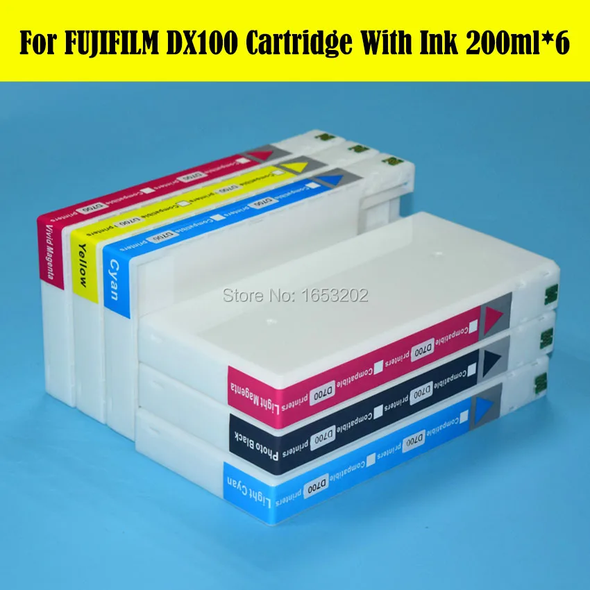 6 PC FUJI DX-100 Ink Cartridge With Refill Full Ink For Fujifilm DX100 Printer Ink Cartridge With Displayed Chip Ink