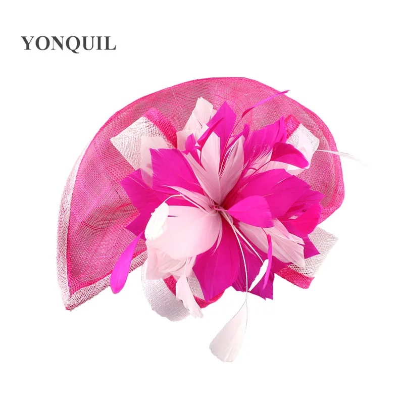 Elegante Sinamay Fascinator Hüte mit Feder blume Sinamay Trims Cocktail und Race Hüte Hochzeit Braut Kopf bedeckung mehrere Farben – Detail 29