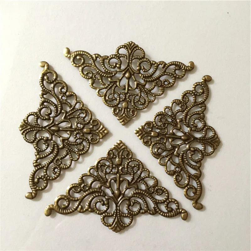 Bronze Tone Filigree Triangle Wraps Connectors Cabochon Cameos DIY Jewelry Findings Fit Cabochon Base Settings,30Pcs