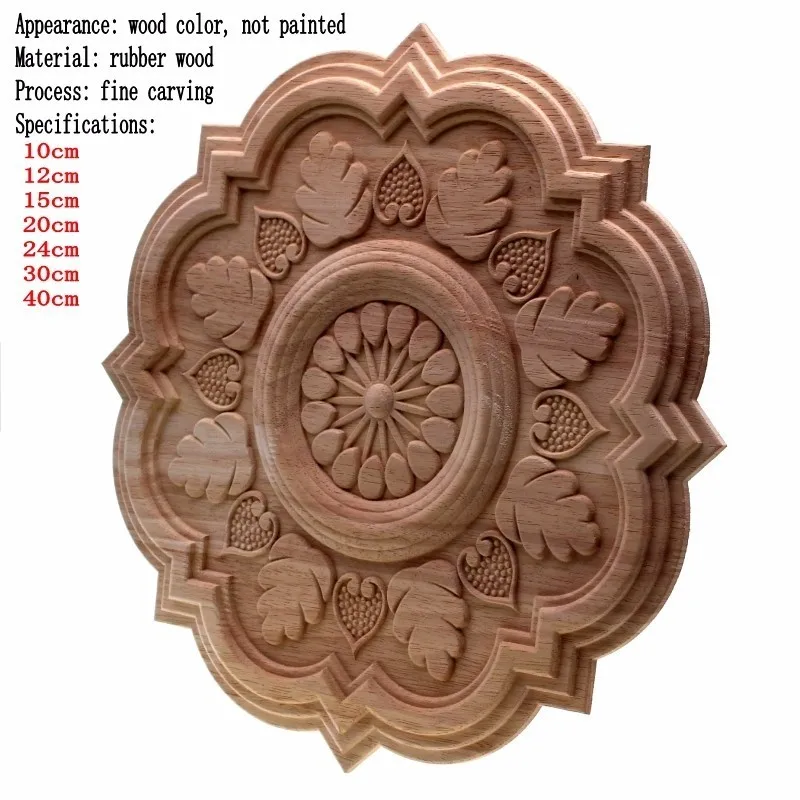 RUNBAZEF Circular Carving Natural Wood Appliques Furniture Cabinet Unpainted Wooden Mouldings Decal Decorative Figurines Craft