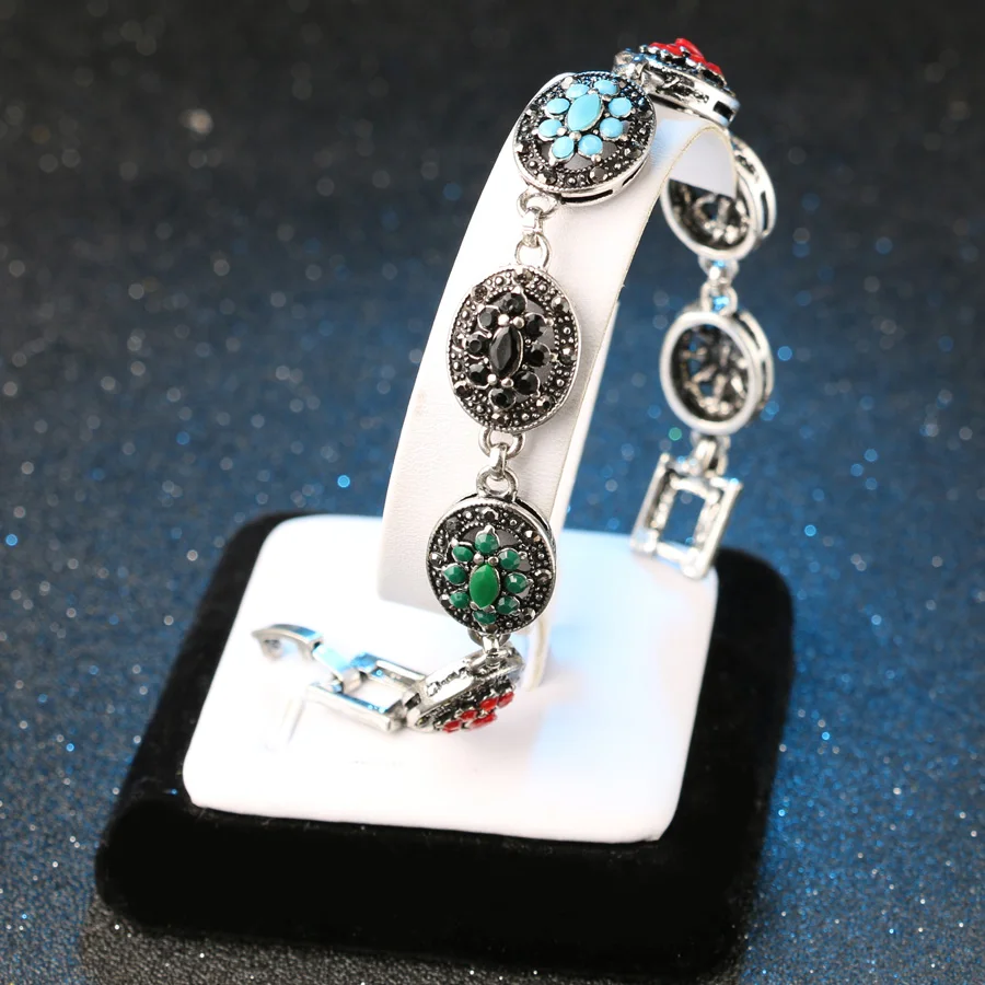 2018 New Arrivals Cute Oval Colorful Charm Bracelet Silver Plated Bohemian Bracelets For Women Vintage Jewelry BFF Gift