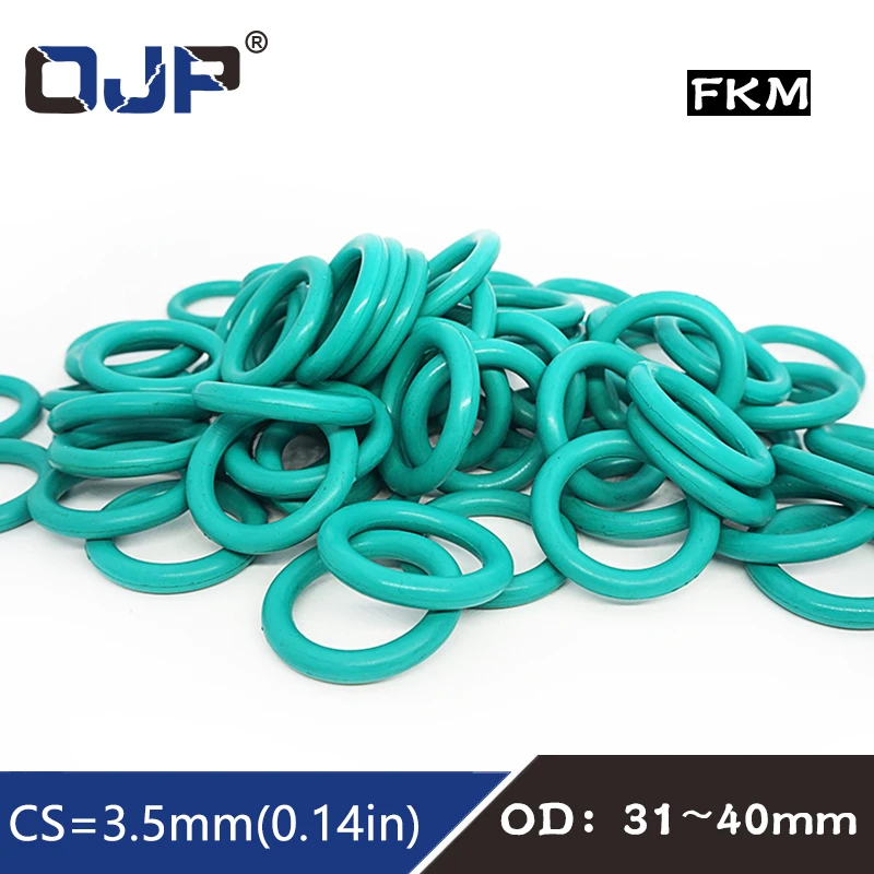 5PC/lot Rubber Ring Green FKM O ring Seal 3.5mm Thickness OD31/32/33/34/35/36/37/38/39/40mm Rubber ORing sealing Oil Gasket