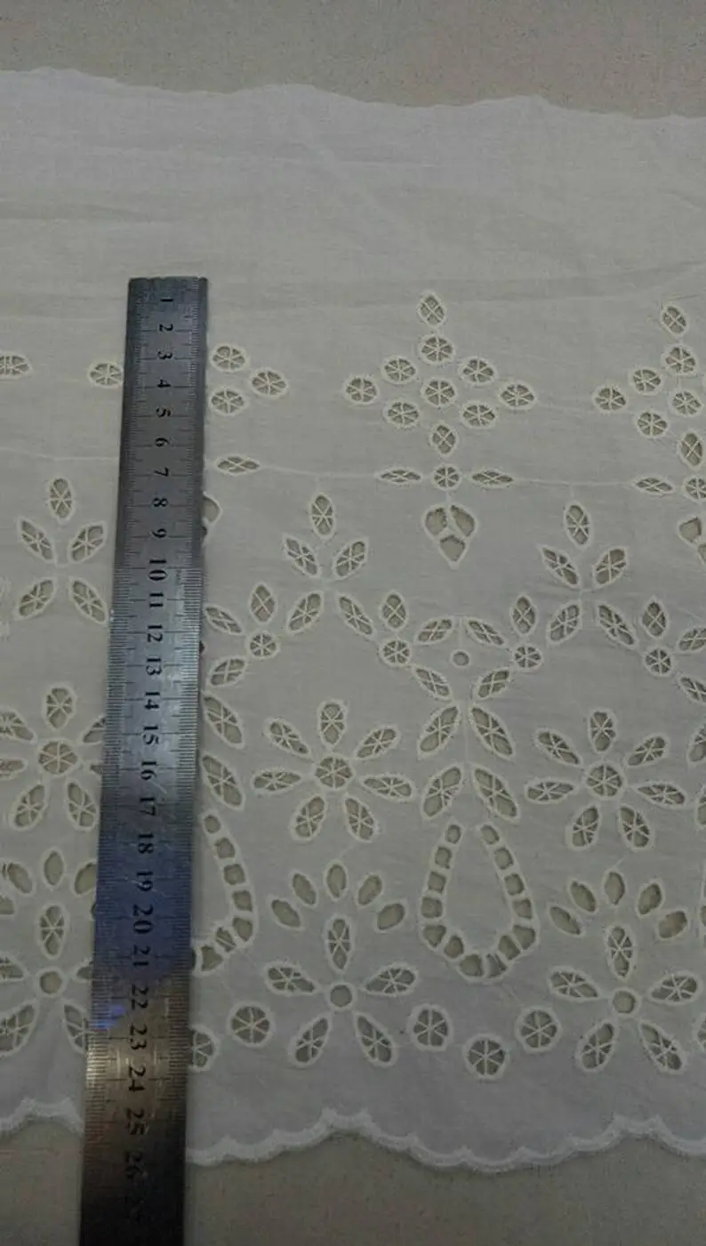 1 yard Natural Cotton Lace Tim, Embroidered Eyelet Lace Trim, Cotton Lace Trim With Hollowed Out Floral